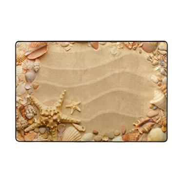 Imagem de My Little Nest Tapete de área com conchas do mar areia capacho leve 5 x 8 cm, esponja de memória interior e exterior decoração tapete para entrada sala de estar quarto escritório cozinha corredor