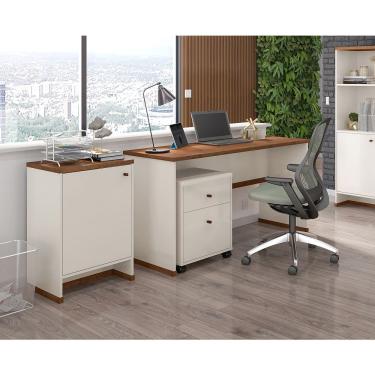 Imagem de Conjunto Escritório Mesa Gaveteiro Balcão Berlin Vianossa Offwhite Naturale