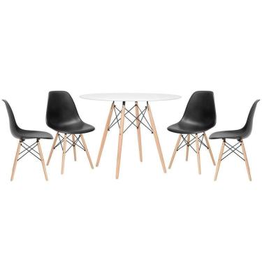 Imagem de Mesa Redonda Eames 100cm Branco + 4 Cadeiras Preto