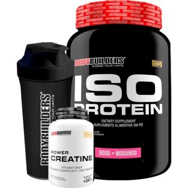 Imagem de Kit Whey Isolado Iso Protein 900g + Power Creatina 100g + Coqueteleira - Bodybuilders (Morango)