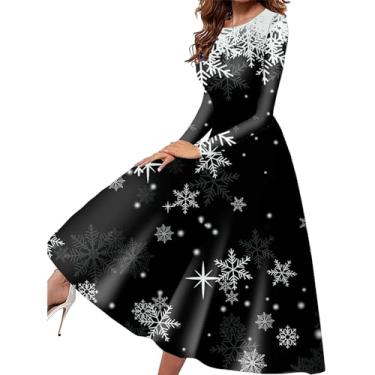Imagem de Vestido feminino outono inverno manga longa Natal estampado slim fit férias vestido casual vestidos femininos comprimento do joelho, Preto, P