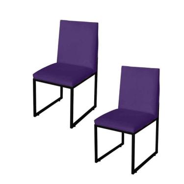 Imagem de Kit 2 Cadeira Para Sala De Jantar Trendy Base Metálica Preto Suede Roxo