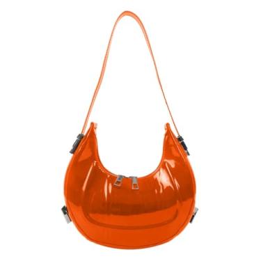 Imagem de Bolsa de ombro de poliuretano moderna em forma de lua bolsa bolsa para mulheres e meninas, Laranja