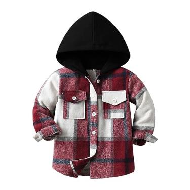 Imagem de Mercatoo Camisa xadrez de flanela com capuz e botões para bebês, camisa xadrez com capuz, roupas, H, 3-4 Anos