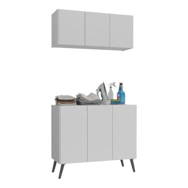 Imagem de Conjunto Lavanderia Retrô Multiuso Armário Aéreo E Balcão Mp5050 Branco preto