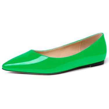 Imagem de WAYDERNS Sapatos rasos femininos casuais para encontros com bico fino e envernizado, Verde, 7