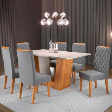Imagem de Mesa de Jantar 6 Lugares Squash Marrom/Blonde/Veludo Cinza - Viero Móveis