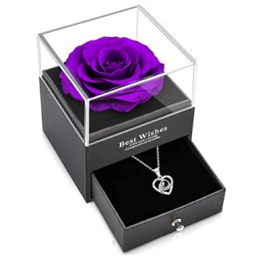 Imagem de Presentes de Dia dos Namorados para ela, flores preservadas rosa com prata 925 Colar I Love You em 100 idiomas, flores eternas presentes para mulheres mãe esposa namorada presentes de aniversário para