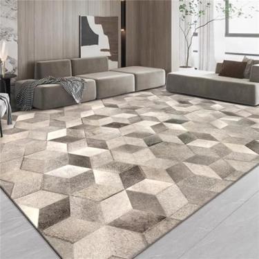 Imagem de Tapete genuíno sala de estar artesanal costura quarto tapete geometria cinza mesa chá, 1,200x250cm