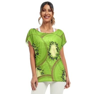Imagem de Camiseta feminina Kiwi Green Fruit manga curta, manga morcego, camisetas casuais, Fruta verde Kiwi, GG
