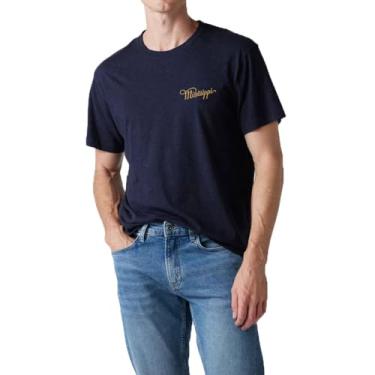 Imagem de Camisetas masculinas casuais MS Mississippi bordadas de algodão premium confortáveis e macias de manga curta, Azul marino, XXG