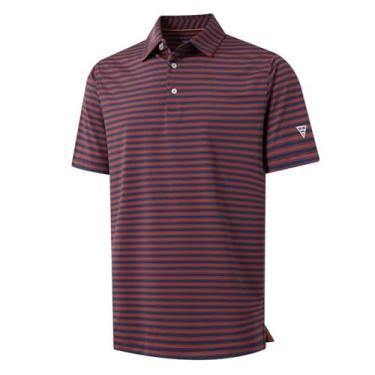 Imagem de M MAELREG Camisas de golfe masculinas manga curta ajuste seco casual listrado desempenho absorção de umidade colarinho camisas polo masculinas, Vermelho (rusty red), azul-marinho, GG