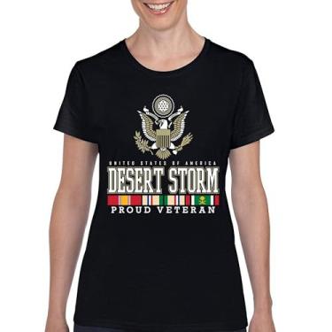 Imagem de Camiseta feminina Desert Storm Proud Veteran Army Gulf War Operation Served DD 214 Veterans Day Patriot, Preto, GG