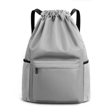 Imagem de Bolsa com cordão, mochila leve com suporte para garrafa de água e bolsos, mochila esportiva de ginástica, Cinza, Small, Esportes