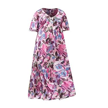 Imagem de Vestido de verão feminino manga curta plus size vestido midi Y2K vestido evasê boutique vestido casual de recepção, rosa, 3G