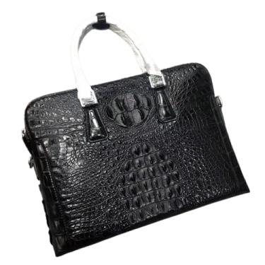 Imagem de Bolsa de trabalho masculina com pele de crocodilo genuína, estilo casual, autêntica, couro jacaré, masculina, ZIP, Preto, 38cm(Length) x 29cm(Height) x 8cm(Deep)