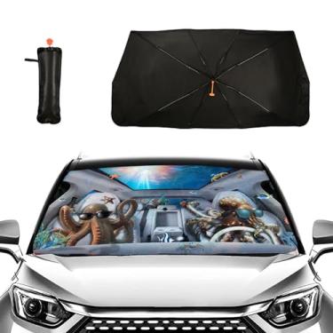 Imagem de Guarda-sol engraçado polvo carro para-brisa guarda-sol carro para-brisa dobrável guarda-chuva de carro protetor solar refletor de calor blocos de raios UV sombra da janela frontal