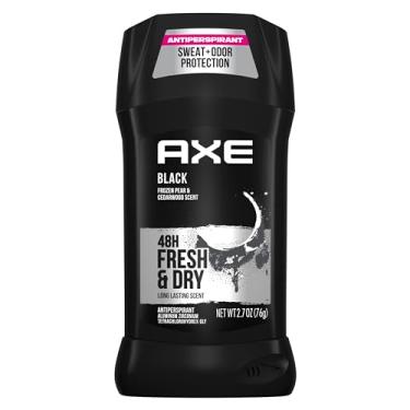 Imagem de AXE Bastão antitranspirante masculino preto, pacote com 4, proteção contra suor e odor de 48 horas para frescor de longa duração, desodorante masculino de pera congelada e cedro 76,5 g
