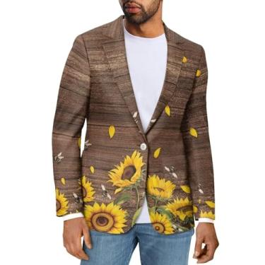 Imagem de Sprowallow Blazer masculino casual com um botão, casaco esportivo slim fit, lapela notched, blazer, jaqueta leve para negócios, Girassóis retrô, 3X-Large
