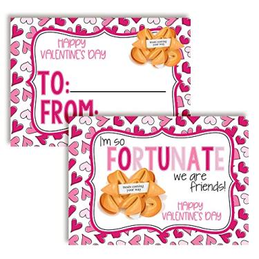 Imagem de Amanda Creation Cartões de troca do Dia dos Namorados com tema de biscoitos da sorte para crianças darem a amigos e colegas de classe, trinta (30) cartões de preenchimento de 8,9 cm x 12,7 cm (sem