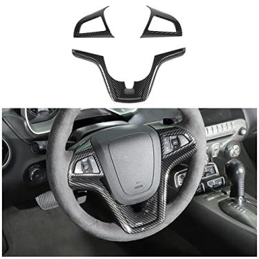 Imagem de CheroCar Para Camaro Capa de Volante Acabamento Acessórios Interiores Decalque Compatível com Chevrolet Camaro 2012-2015 (Fibra de Carbono)