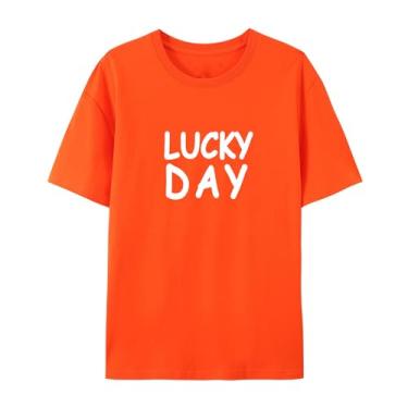 Imagem de BAFlo Camisetas Lucky Day com manga curta para homens e mulheres, Laranja, P