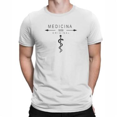 Imagem de Camiseta Faculdade Curso de Medicina Masculina,estampas exclusivas (BR, Alfa, G, Regular, Branco Vintage)