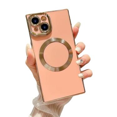 Imagem de Owncase Capa magnética quadrada para iPhone 15 Plus [compatível com Magsafe] Proteção total da lente da câmera e cantos reforçados galvanizados à prova de choque macio TPU Edge Bumper Case para iPhone 15 Plus (rosa)