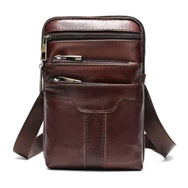 Imagem de WFCKPQF Bolsa de ombro de couro masculina, bolsa de cintura para celular pequena bolsa tiracolo coldre carteira, Café