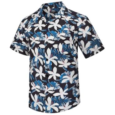 Imagem de Camisa masculina havaiana manga curta botão para praia tropical 100% algodão verão casual férias floral Aloha camisa, G3-1, 4G