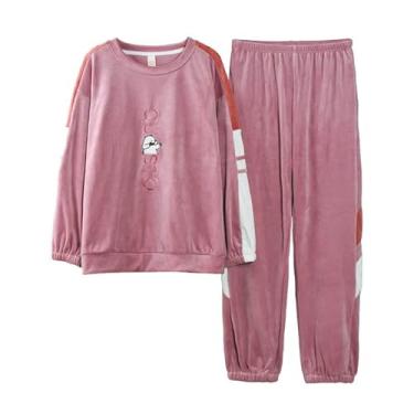 Imagem de LUBOSE Conjunto de camisola de flanela, camisola feminina, camisola térmica de inverno, terno longo feminino de manga comprida, conjunto de camisola confortável para uso doméstico (P, rosa 3)