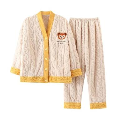 Imagem de LUBOSE Conjunto de roupa de dormir feminina de flanela de inverno, manga comprida, quente, confortável, roupa de dormir, roupa de dormir casual (G, raposa)