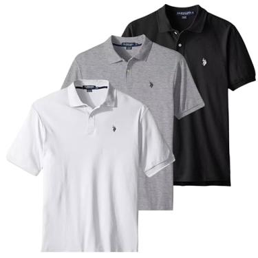 Imagem de U.S. Polo Assn. Camisa polo clássica masculina, Cinza mesclado/branco/preto, P