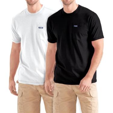 Imagem de Wrangler Camiseta grande e alta - pacote com 2 camisetas de algodão de manga curta com bolso no peito, Preto/branco, 5X Tall