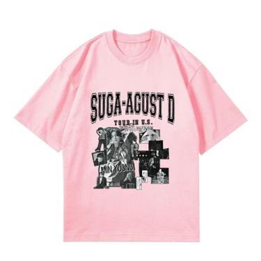 Imagem de Camiseta Su-ga Album Agust D, camisetas soltas k-pop solo unissex camiseta estampada com suporte de mercadoria camiseta de algodão, rosa, GG