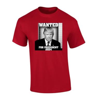 Imagem de Trenz Shirt Company Camiseta estampada masculina de manga curta Political Wanted for President Trump 2024, Vermelho cereja, 4G