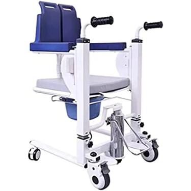 Imagem de Cadeira higiênica com elevador hidráulico para paciente, cadeira de banho com vaso sanitário para idosos com deficiência, fácil transferência para vaso sanitário e banheiro, encosto elevado,