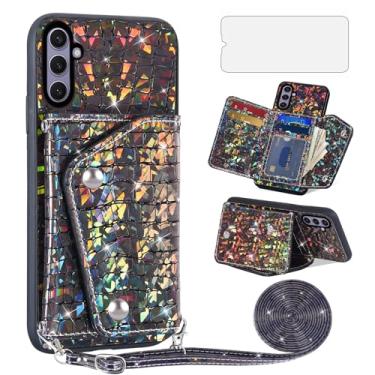 Imagem de Asuwish Capa de celular para Samsung Galaxy S24 5G Capa carteira com protetor de tela de vidro temperado e suporte para cartão de crédito, couro com glitter, acessórios para celular S 24 24S G5