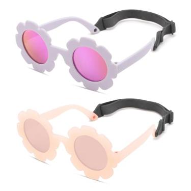 Imagem de Bouryo Óculos de sol florais polarizados flexíveis para bebês com alça dobrável para bebês meninos meninas de 0 a 24 meses, B2 Chá/Rosa espelhado + roxo/roxo vermelho espelhado, Medium