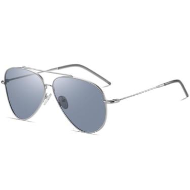 Imagem de DUCO Óculos de sol aviador com lentes reversas para homens e mulheres, óculos de sol polarizados, lentes clássicas, ponte dupla DC3045, Armação prateada, lente azul, common