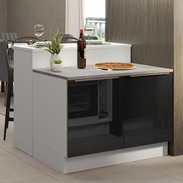 Imagem de Ilha De Cozinha Com Bancada E Balcão 120 Cm Branco/preto Lux Madesa Branco/preto