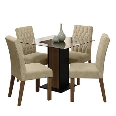 Imagem de Conjunto de Jantar Noemi 4 Lugares Tampo de Vidro com Cadeiras Estofadas Rustic Preto I...