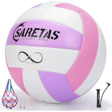 Imagem de Saretas, Bolas de vôlei de praia tamanho oficial para uso externo/interno, bolas de vôlei coloridas e macias para meninas, jovens, adolescentes praticam bolas de vôlei com agulhas de bomba para