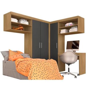 Imagem de Guarda Roupa Modulado Com Escrivaninha Luzia Bor/gr - Móveis Arapongas Boreal/grafite