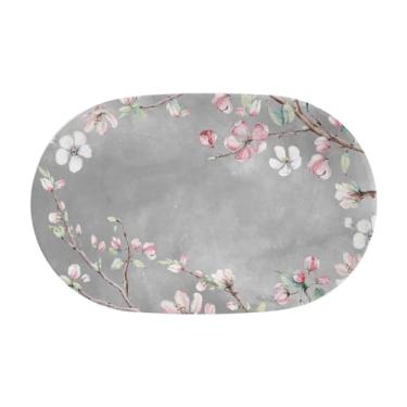 Imagem de Alleanza Coleção Sakura I Kika Sato - Travessa Floral Cinza - Cerâmica Feldspática Branca Acetinada - Moderno com Toque Rústico - Lavagem à Máquina e Seguro para Microondas
