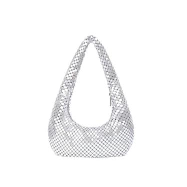 Imagem de Bolsas femininas brilhantes de lantejoulas brilhantes para festas de formatura fofas Hobo clutch bolsa de mão nas axilas, Prata