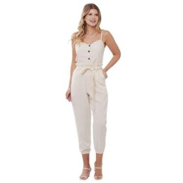 Imagem de Conjunto Linho Blusa Regata Cropped Botão Frente Alça Alcinha Calça Jogger Verão Social VL0609-Feminino