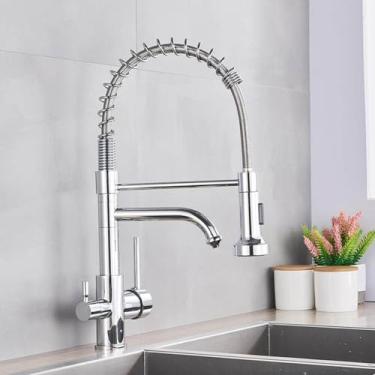 Imagem de Torneira de cozinha preta fosca com filtro, torneira purificadora de água, torneira dupla para água potável, misturador de purificação com rotação de 360 graus, tipo A, cromado