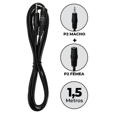 Imagem de Cabo P2macho X P2femea 1,5m Ótima Qualidade Audio Som - New day