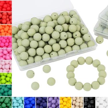 Imagem de NUKAYAI 70 peças de contas de silicone, contas de silicone verde matcha de 15 mm para pulseiras e colar faça-você-mesmo artesanato para fazer contas de silicone redondas de borracha para fabricação de